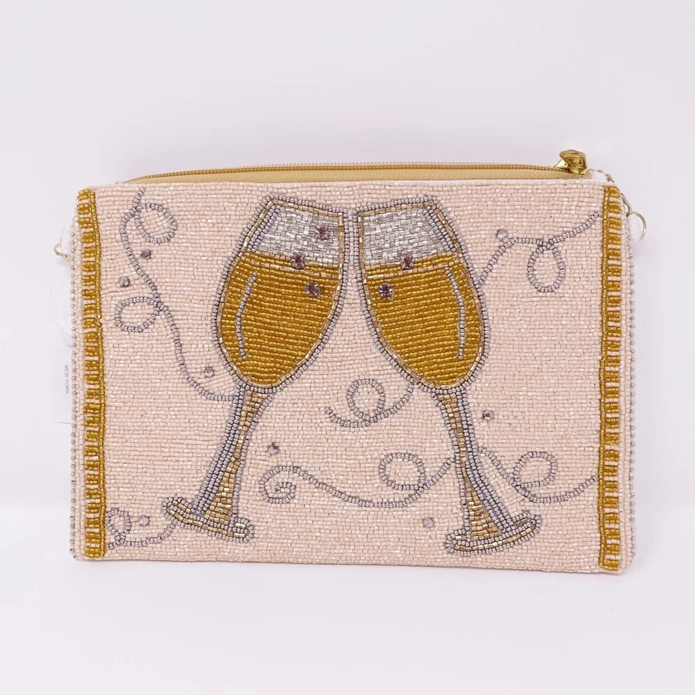 Beaded Champagne Toast Clutch - Cream & Gold